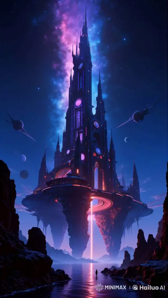 Mystical Citadel with Planets and Spaceships Under Enchanted Sky – AI Generated Video | Hailuo AI