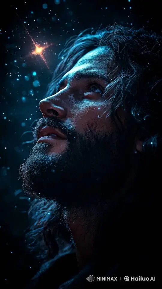 Dreamlike Head Lowering in Blue-Lit Starry Scene – AI Generated Video | Hailuo AI