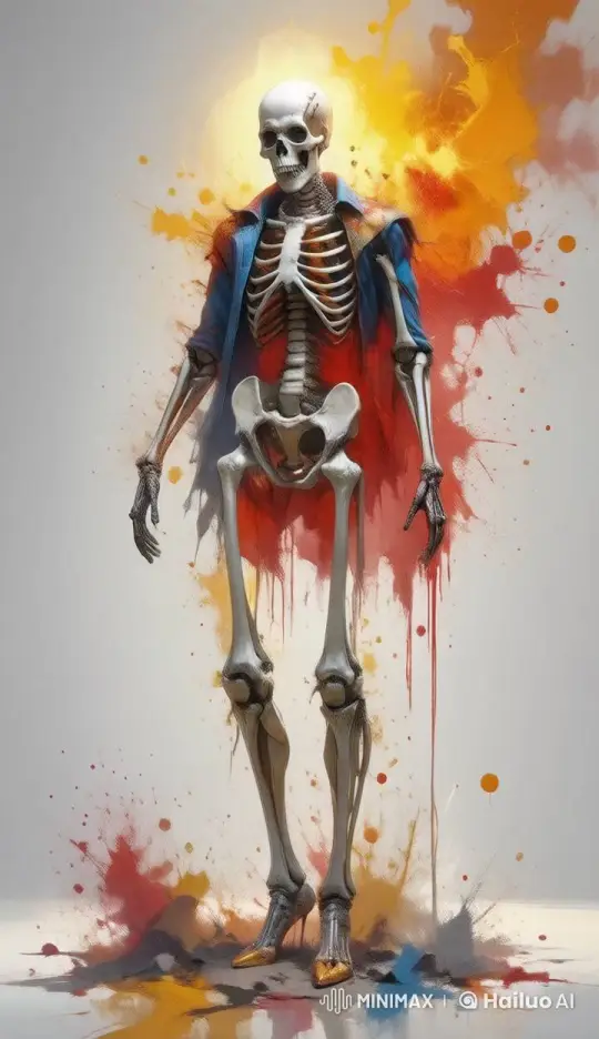 Eerie Skeleton in Vibrant, Swirling Background – AI Generated Video | Hailuo AI