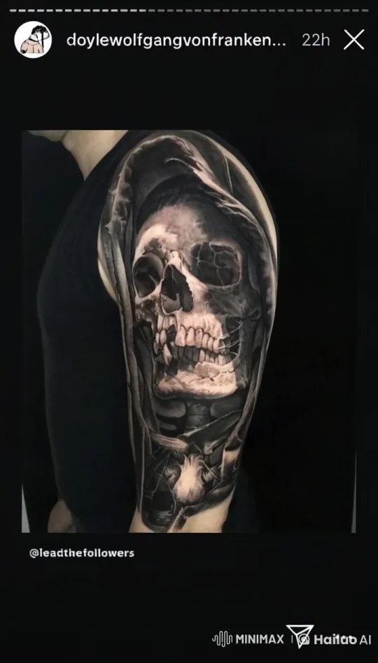Animated Skull Tattoo: Dynamic Art on a Relaxed Arm – AI Generated Video | Hailuo AI