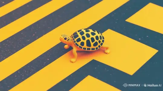 Vibrant Turtle Walks on Striped Road Background – AI Generated Video | Hailuo AI