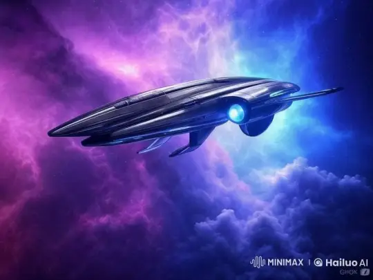 Futuristic Spaceship Navigates Colorful Nebula – AI Generated Video | Hailuo AI