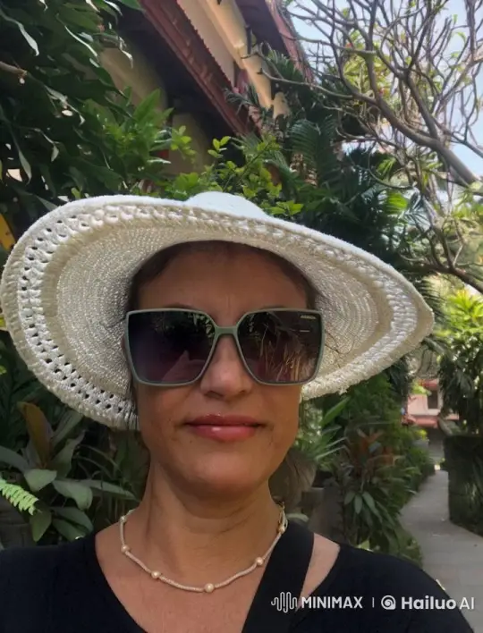 Woman's Hat Soars Over Tropical Temple in Serene Flight – AI Generated Video | Hailuo AI