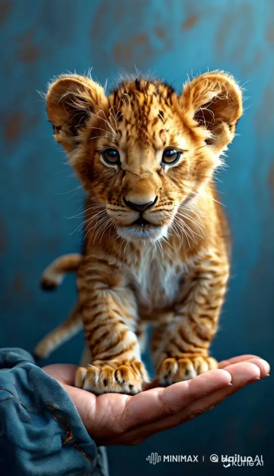 Baby Lion Cub on Person's Hand - Cute Interaction – AI Generated Video | Hailuo AI