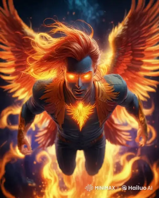 Fiery Angel in Dynamic Flight Through Dark Sky – AI Generated Video | Hailuo AI