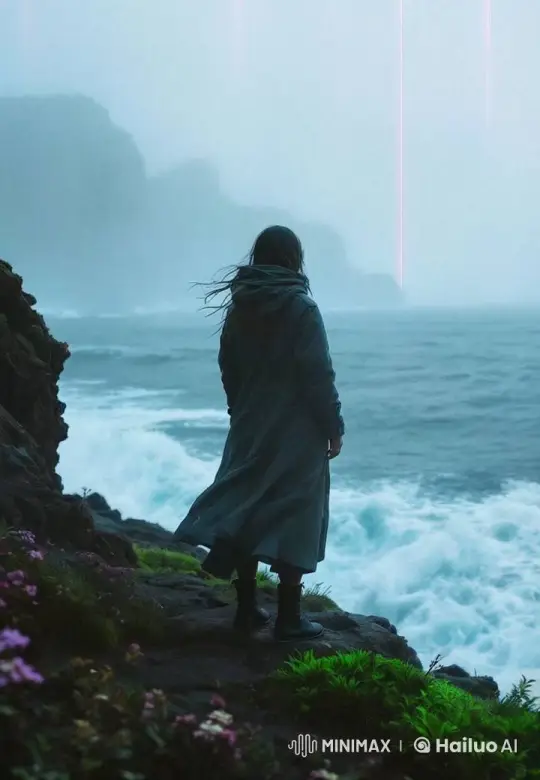 Mysterious Figure on a Stormy Cliff at Dusk – AI Generated Video | Hailuo AI