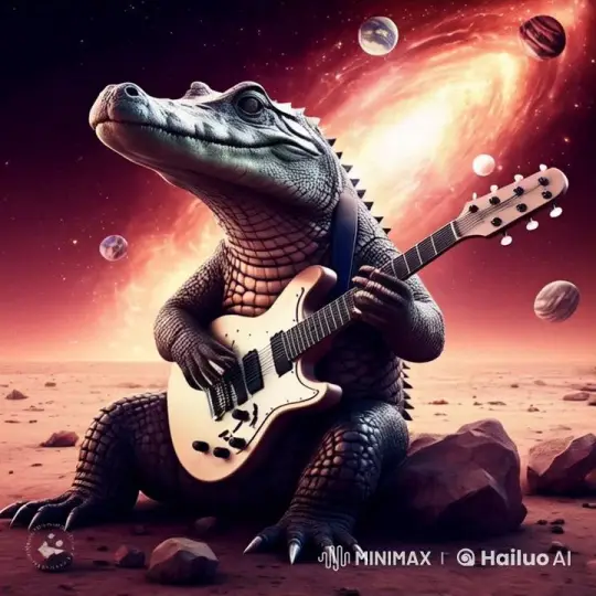 Crocodile Serenades Cosmic Scene on Mars-Like Terrain – AI Generated Video | Hailuo AI