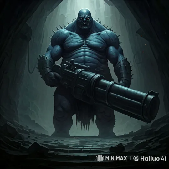 Giant Creature Fires Futuristic Gun in Eerie Cave – AI Generated Video | Hailuo AI