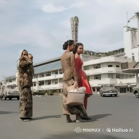 Vintage Street Scene with Smiling Women and Dunlop Sign – AI Generated Video | Hailuo AI
