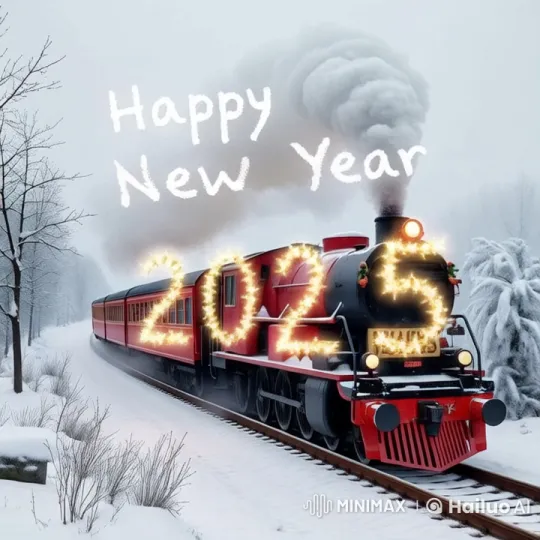 Animated New Year Train Glides Through Snowy Winter Wonderland – AI Generated Video | Hailuo AI