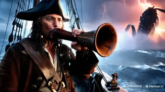 Pirate Signals Storm with Kraken Looming - Cinematic Close-Up – AI Generated Video | Hailuo AI