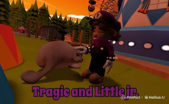 Character and Seal Bond in Amusement Park – AI Generated Video | Hailuo AI