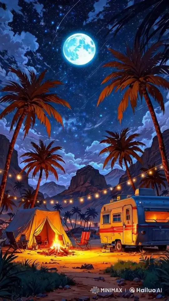Desert Campsite Under a Starry Night Sky – AI Generated Video | Hailuo AI