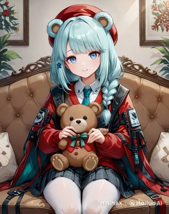 Cozy Living Room with Animated Girl Holding Teddy – AI Generated Video | Hailuo AI