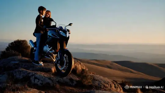Romantic Embrace with RC 390 at Mountain Peak – AI Generated Video | Hailuo AI