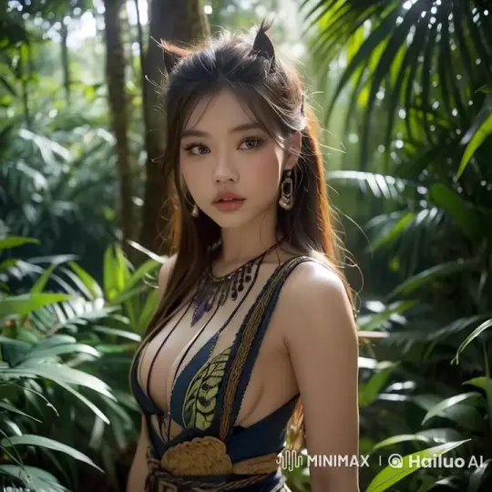 Young Woman in Tropical Jungle: Seductive Gaze and Smile – AI Generated Video | Hailuo AI