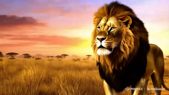 Majestic 3D Lion in Serene Savanna Sunset – AI Generated Video | Hailuo AI