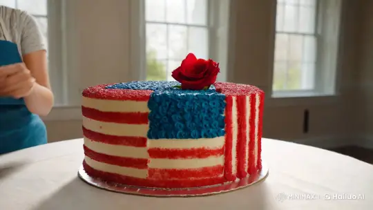 Artistic American Flag Cake Crafted by Focused Baker – AI Generated Video | Hailuo AI