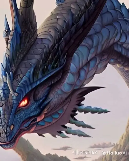 Blue Dragon Soars Through Sky, Spewing Fire – AI Generated Video | Hailuo AI
