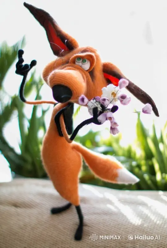 Animated Fox Character with Flowers in Whimsical Setting – AI Generated Video | Hailuo AI