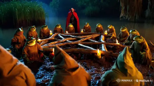 Cult Frogs' Ritualistic Gathering by Swamp's Edge – AI Generated Video | Hailuo AI