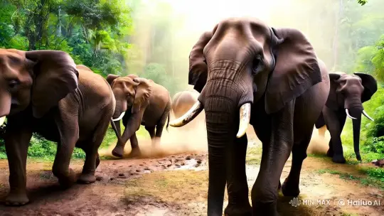 Elephants and Children: A Majestic Journey Through the Jungle – AI Generated Video | Hailuo AI
