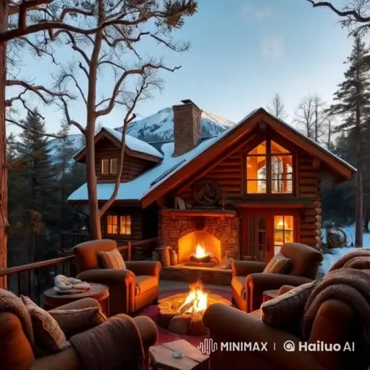Cozy Winter Bonfire with Snowy Mountain View – AI Generated Video | Hailuo AI
