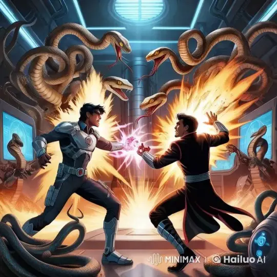 High-Tech Lab: Futuristic Duel Amidst Snake Threat – AI Generated Video | Hailuo AI