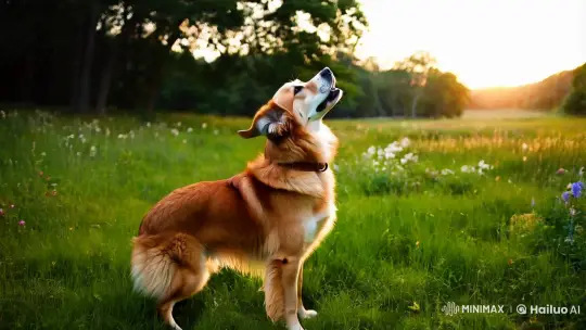 Dawn Serenade: Canine's Melodic Morning in Meadow – AI Generated Video | Hailuo AI