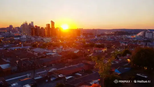Best Friends Enjoy Rooftop Terrace at Dusk – AI Generated Video | Hailuo AI