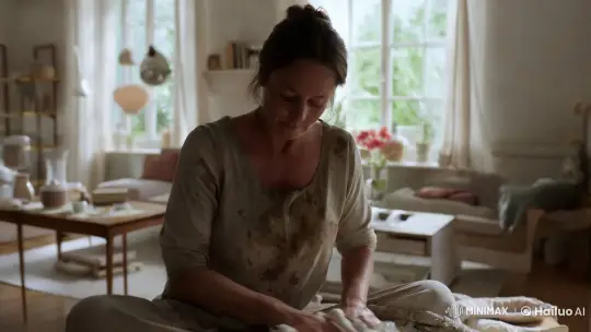 Domestic Harmony: Woman in Focus Amidst Minimalist Space – AI Generated Video | Hailuo AI