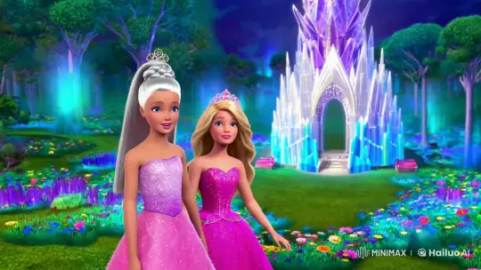Animated Girl and Barbie Enter Enchanted Crystal Palace – AI Generated Video | Hailuo AI