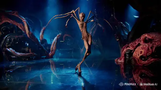Haunting Fusion Dance: Woman-Arachnid in Giger-esque Industrial Horror Aesthetic – AI Generated Video | Hailuo AI