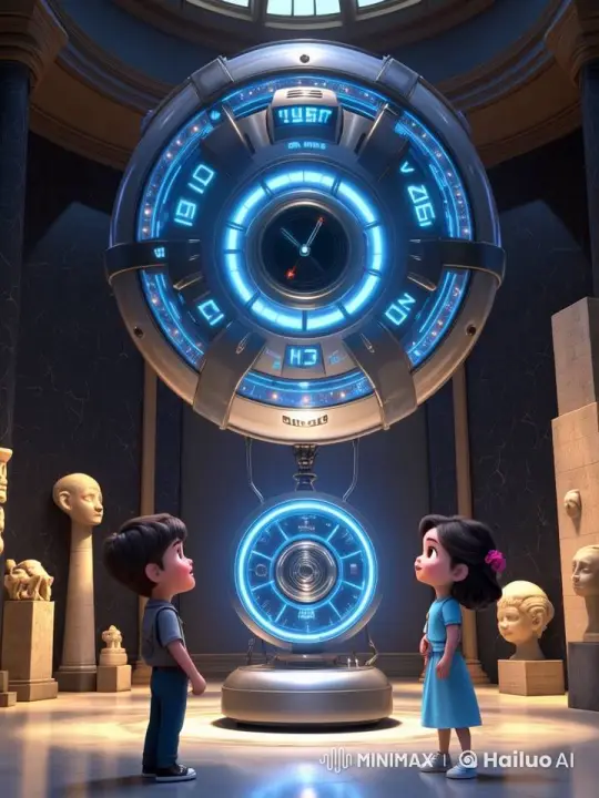 Children Explore Futuristic Time Machine in Museum Setting – AI Generated Video | Hailuo AI