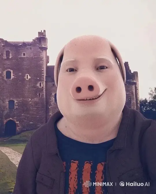 Humanoid Pig Vomits Mud in Front of Castle – AI Generated Video | Hailuo AI
