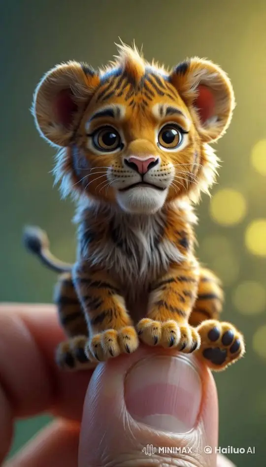 Hyper-Realistic Miniature Lion Cub on Finger – AI Generated Video | Hailuo AI
