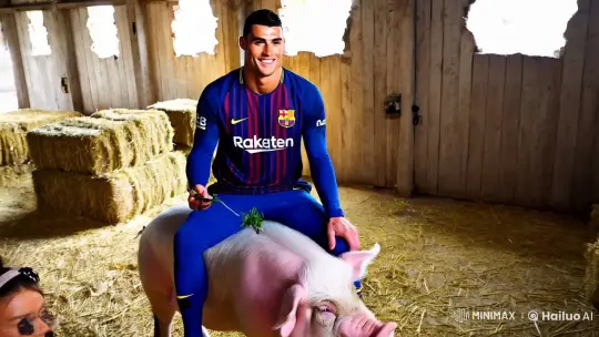 Cristiano Ronaldo in Surreal Farm Scene with Pig – AI Generated Video | Hailuo AI