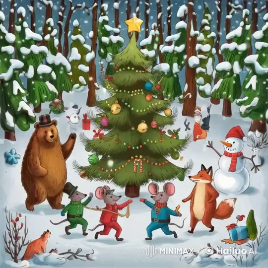 Animals Celebrate Christmas in a Snowy Forest – AI Generated Video | Hailuo AI