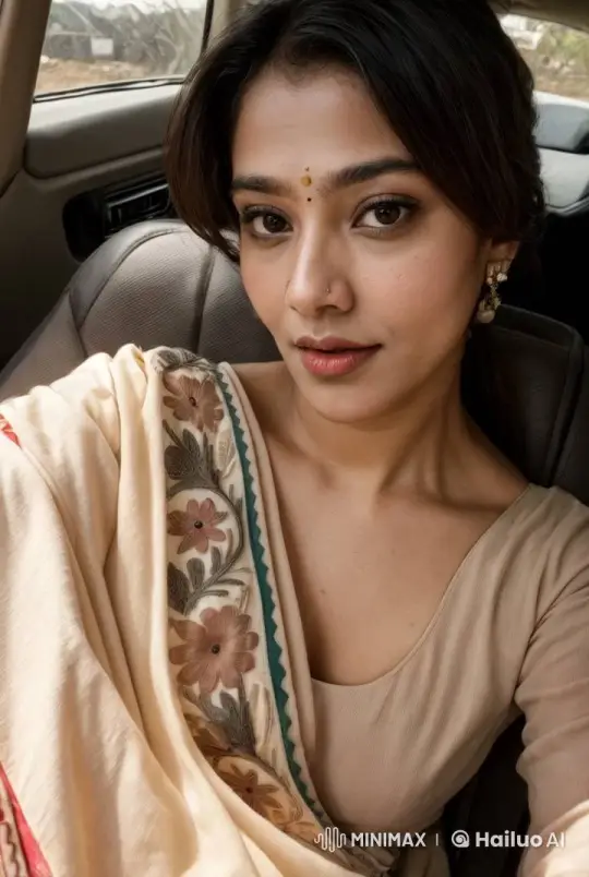 Beige Embroidered Outfit Woman in Moving Car – AI Generated Video | Hailuo AI