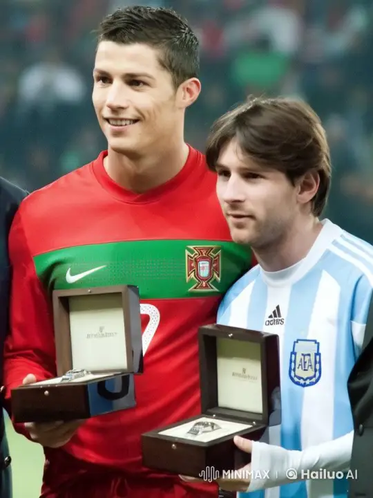 Ronaldo and Messi Celebrate Awards with Mutual Respect – AI Generated Video | Hailuo AI