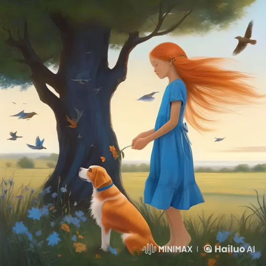 Girl and Dog Enjoy Peaceful Walk Under Enchanting Tree – AI Generated Video | Hailuo AI