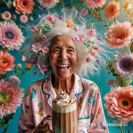 Lady Enjoying Drink in a Flowery, Peaceful Setting – AI Generated Video | Hailuo AI