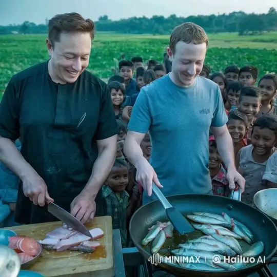 Communal Cooking: Men Prepare Fish, Children Watch with Joy – AI Generated Video | Hailuo AI