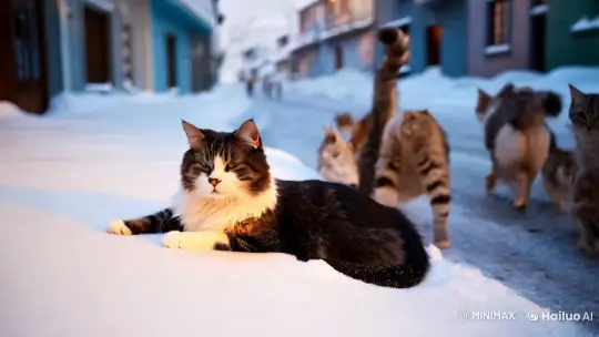 Winter Serenity: Paka and Cats in Snowy Bliss – AI Generated Video | Hailuo AI
