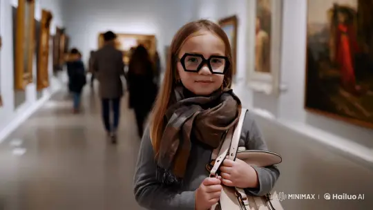Art Gallery Girl with Square Glasses and Elegant Accessories – AI Generated Video | Hailuo AI