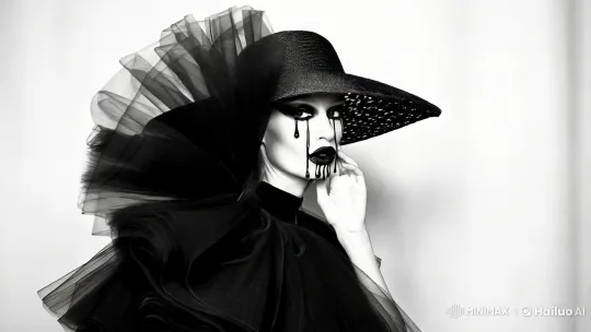Avant-Garde Fashion Model in Dramatic Black-and-White Portrait – AI Generated Video | Hailuo AI