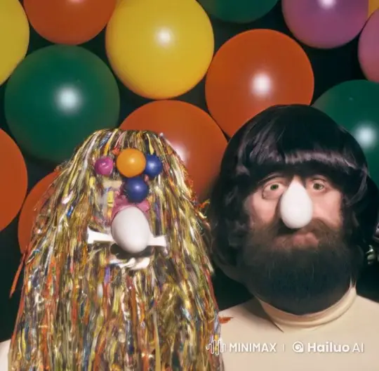 Whimsical Duo with Balloons in Playful Display – AI Generated Video | Hailuo AI