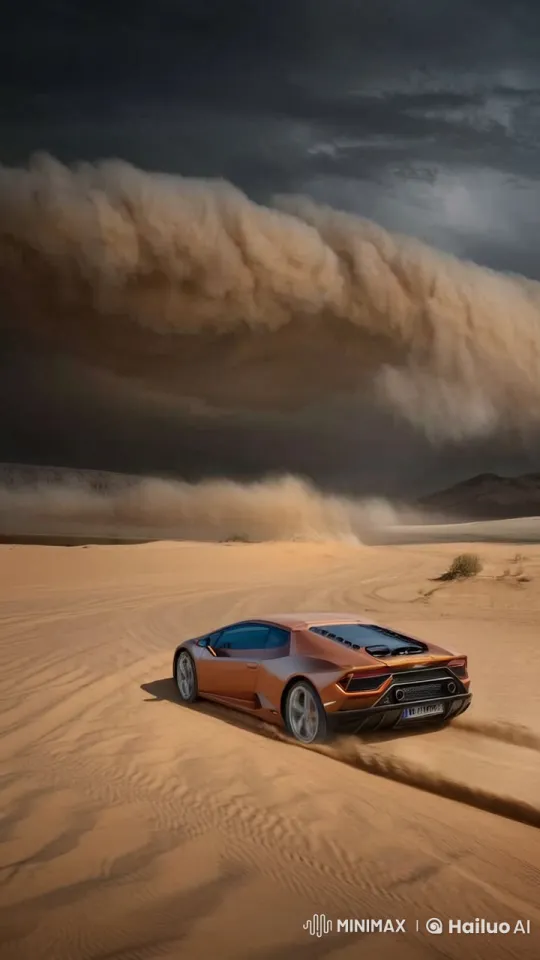 Luxury Sports Car Dashes into Swirling Sandstorm – AI Generated Video | Hailuo AI