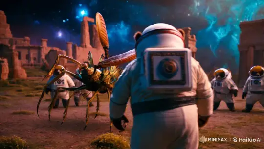 Mythic Scorpion Warrior Battles Astronaut Bears in Celestial Galatia – AI Generated Video | Hailuo AI