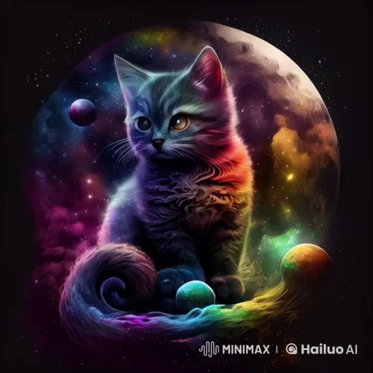 Cosmic Kitten Explores a Colorful, Dreamy Space – AI Generated Video | Hailuo AI